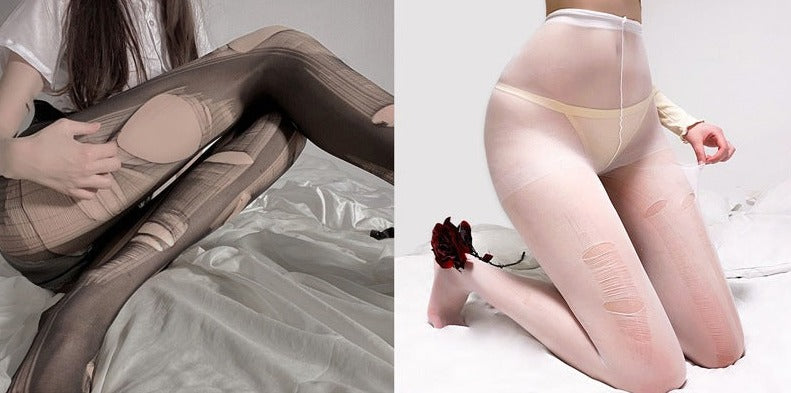 超薄手撕破洞丝袜