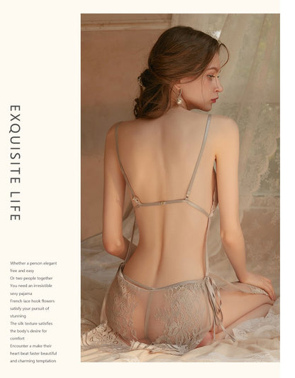 若隐若现|水溶花绑带镂空透视蕾丝连体裙