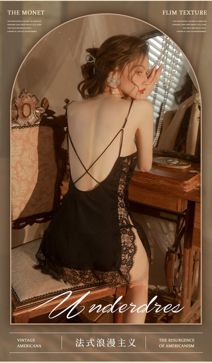 小黑裙来了|吊带蕾丝冰感睡裙