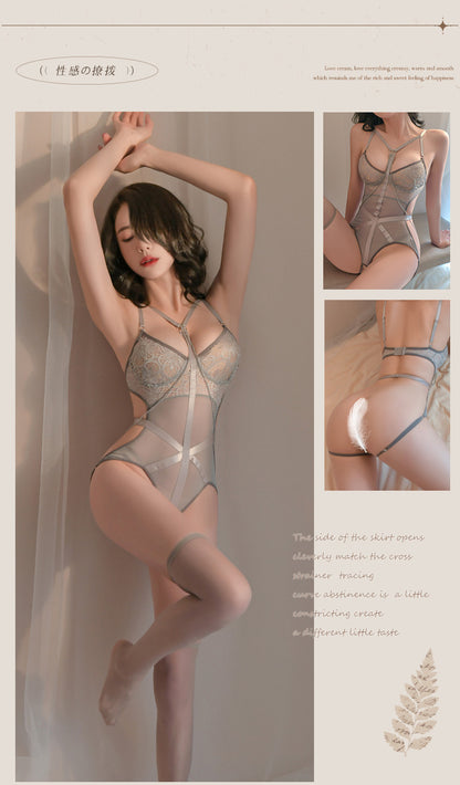 紧身御姐|织带缠身开裆束缚连体衣+可拆卸链条