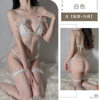 超甜情趣内衣|珍珠蝴蝶结激情免脱三点式内衣